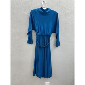Willi of California Womens Dress Size 6 Blue Mock neck Long Sleeve Belted VTG
